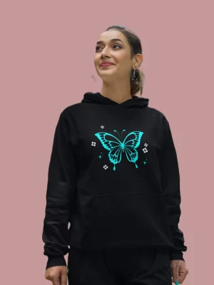 Blue butterfly hoodie in Black for women