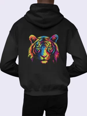 Rainbow Tiger Black hoodie for Women
