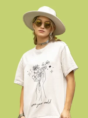 Save your world oversized white tshirt for women